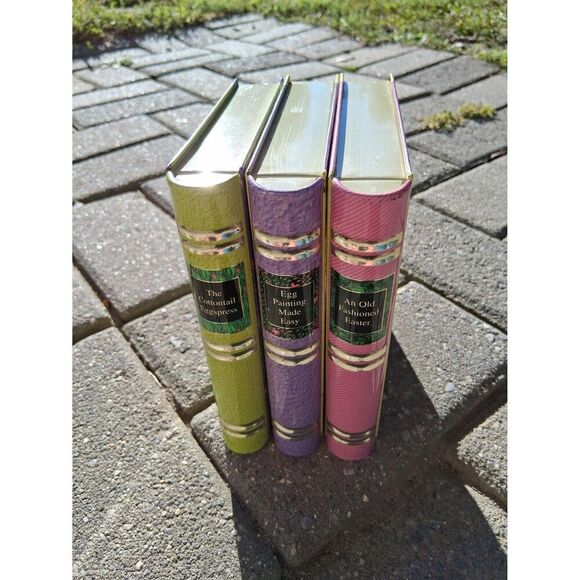 3 Collectors Tins Easter Pink Purple Green Books Vintage - Picture 5 of 5